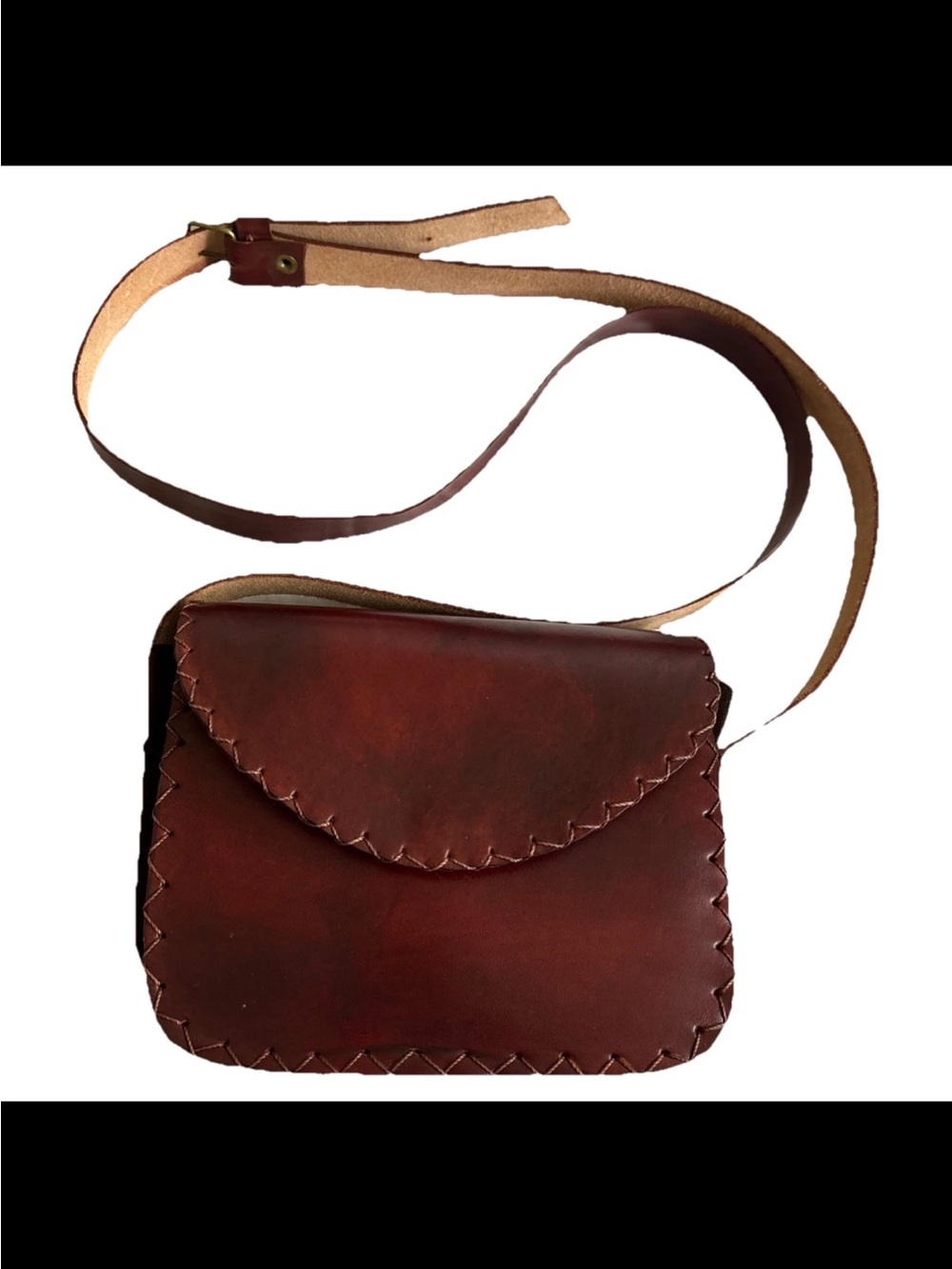 Handcrafted Brown Genuine Leather Crossbody Bag Tooled Reddish Brown Argentina